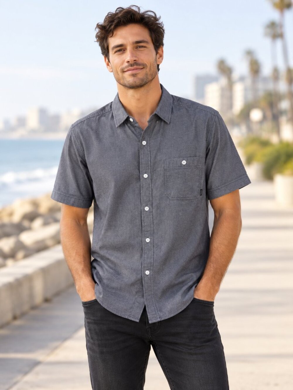 Nixon Harris Shirt Mens Large Gray Short Sleeve Cotton Button Up Casual